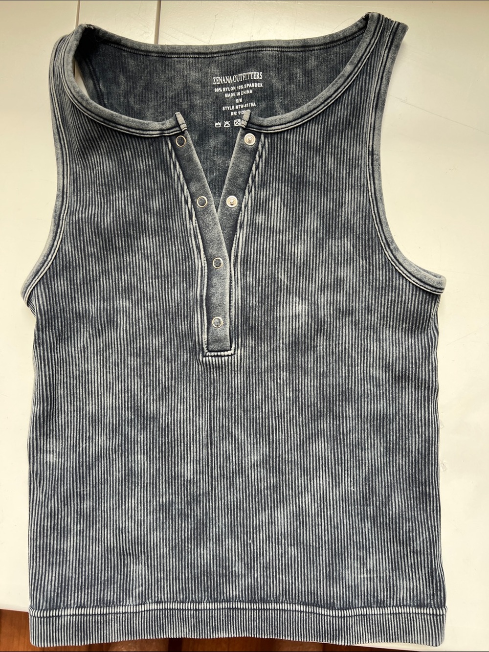 Zenana Outfitters Washed Charcoal Ribbed Henley Tank